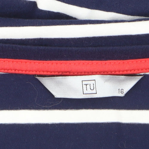TU Women Blue Striped 3/4 Sleeve Cotton Pullover Jumper Size 16