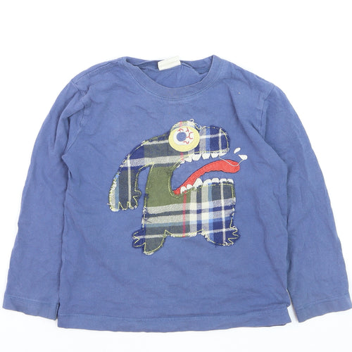Mini Boden Boys Blue Long Sleeve Monster Appliqué Cotton T-Shirt 5-6 Years