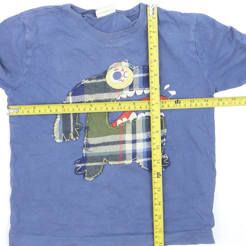 Mini Boden Boys Blue Long Sleeve Monster Appliqué Cotton T-Shirt 5-6 Years
