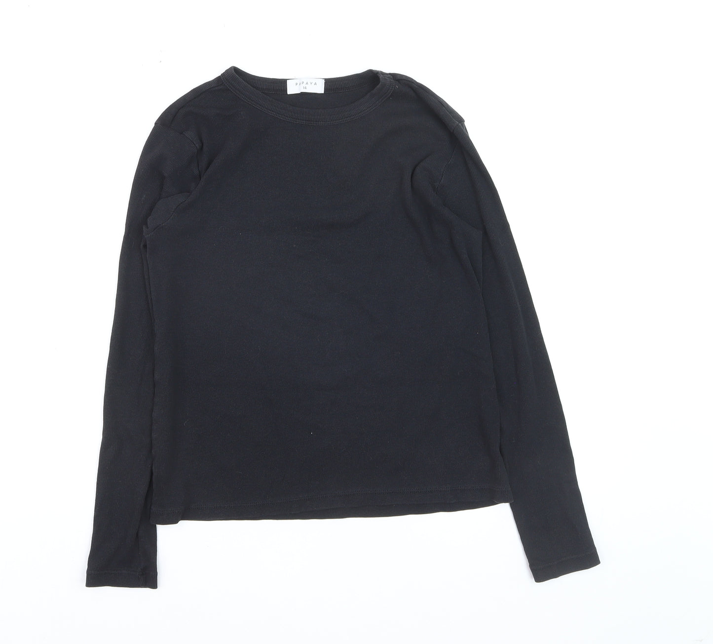 Papaya Women Black Long Sleeve Basic T-Shirt Size 14