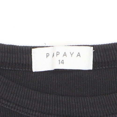 Papaya Women Black Long Sleeve Basic T-Shirt Size 14