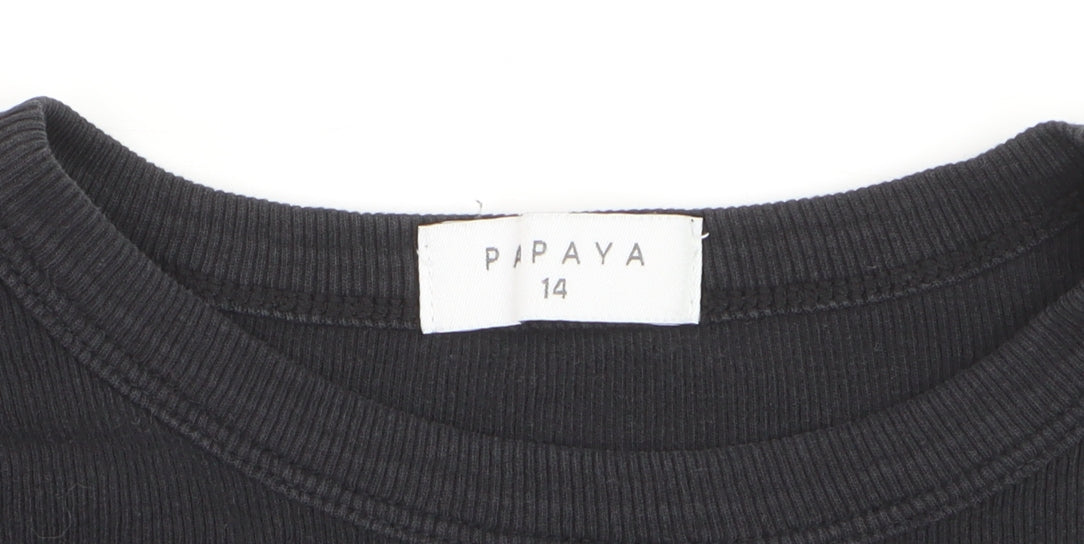 Papaya Women Black Long Sleeve Basic T-Shirt Size 14