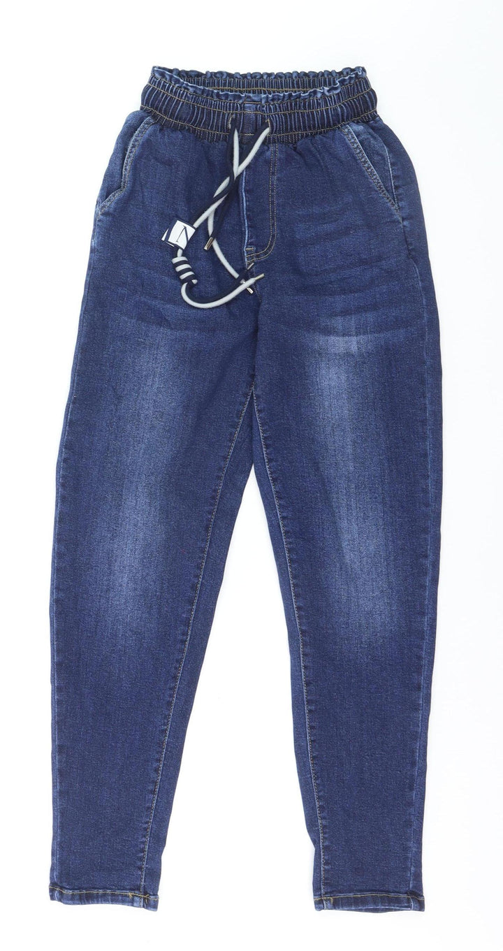 Nina Carter Women Blue XS Tapered Elastic Waist Denim Jeans
