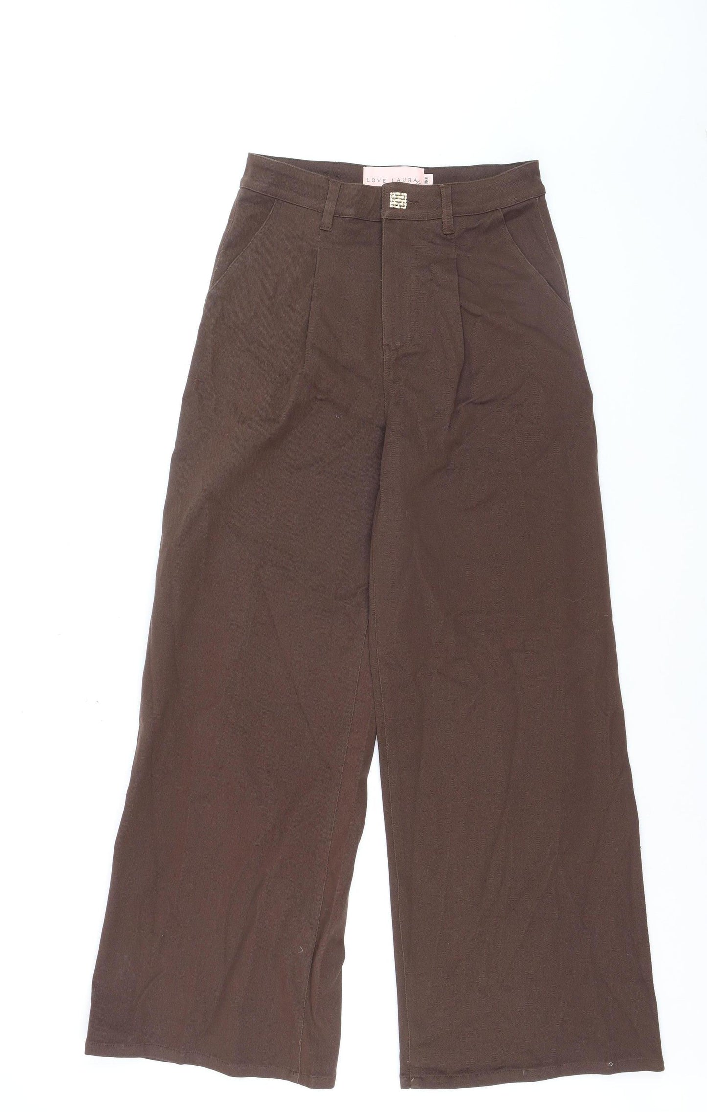 Love Laura Women Brown Wide-Leg Jeans UK 8 High Rise Cotton
