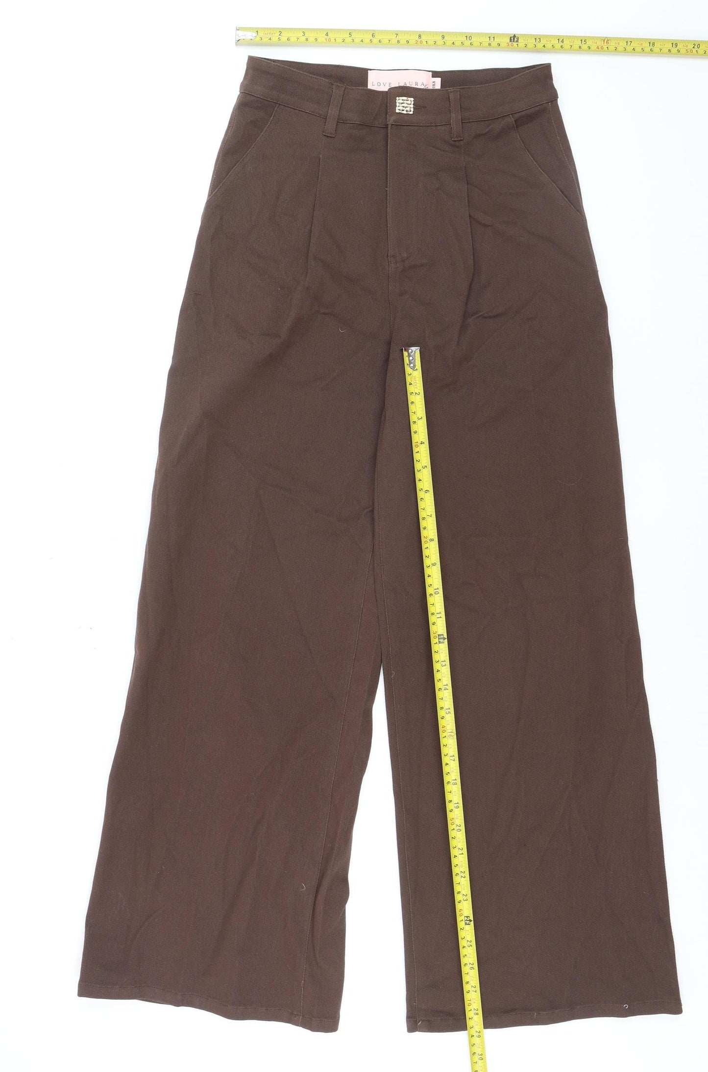 Love Laura Women Brown Wide-Leg Jeans UK 8 High Rise Cotton
