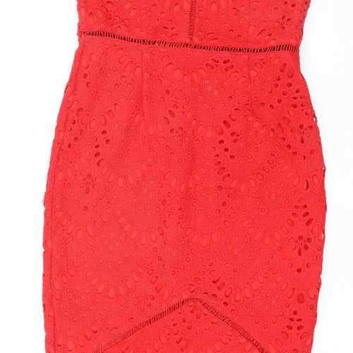 Missguided Womens Red Lace Bodycon Dress UK 10 Sleeveless Knee Length