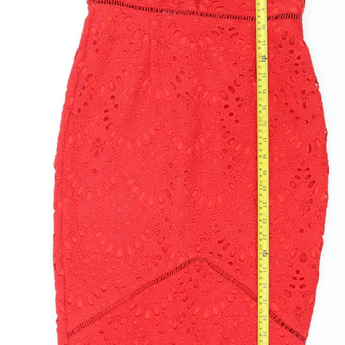 Missguided Womens Red Lace Bodycon Dress UK 10 Sleeveless Knee Length