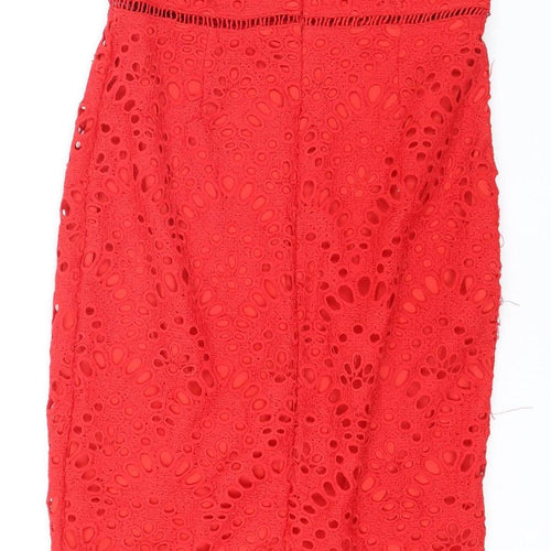 Missguided Womens Red Lace Bodycon Dress UK 10 Sleeveless Knee Length