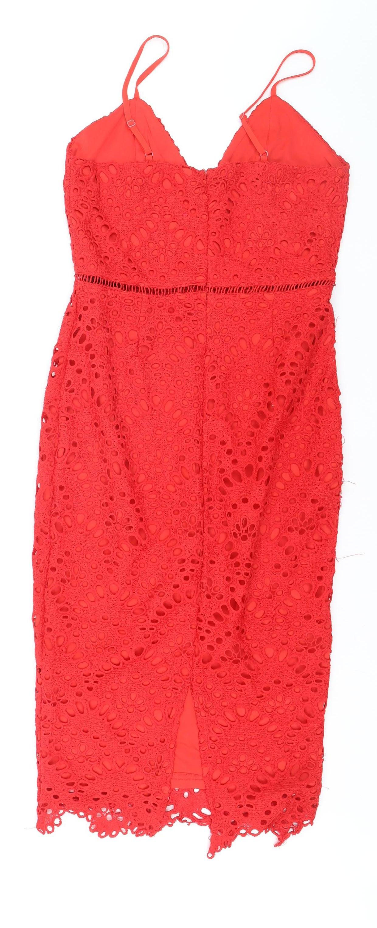 Missguided Womens Red Lace Bodycon Dress UK 10 Sleeveless Knee Length