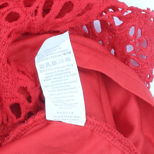 Missguided Womens Red Lace Bodycon Dress UK 10 Sleeveless Knee Length