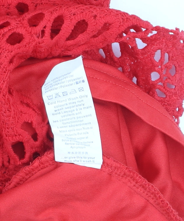 Missguided Womens Red Lace Bodycon Dress UK 10 Sleeveless Knee Length