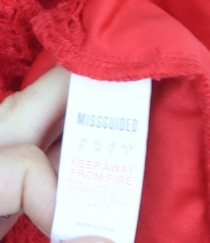 Missguided Womens Red Lace Bodycon Dress UK 10 Sleeveless Knee Length
