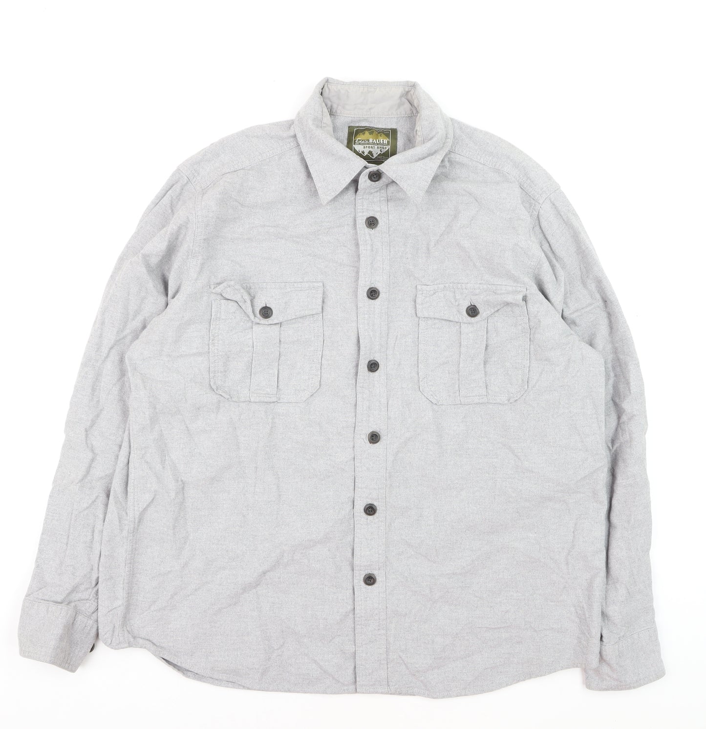 Eddie Bauer Men’s Grey Cotton Flannel Button-Up Shirt L