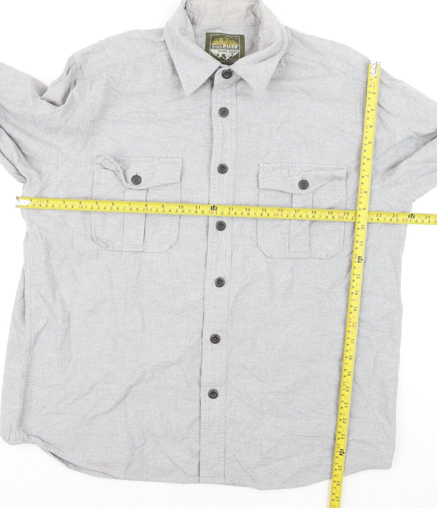 Eddie Bauer Men’s Grey Cotton Flannel Button-Up Shirt L