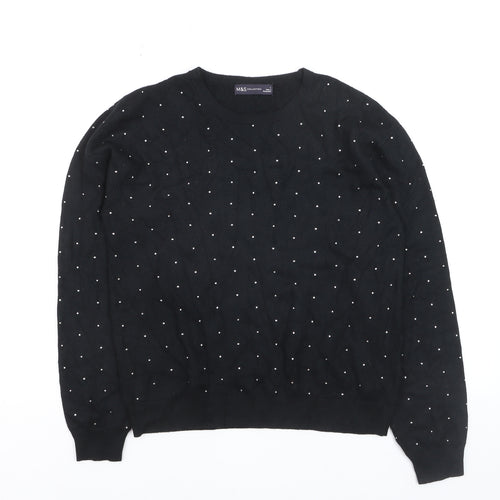 Marks and Spencer Women's Black Beaded Crew Neck Jumper Size L