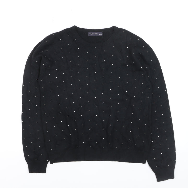 Marks and Spencer Women's Black Beaded Crew Neck Jumper Size L