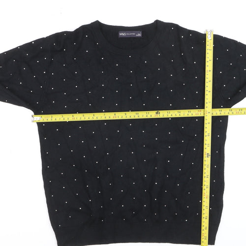 Marks and Spencer Women's Black Beaded Crew Neck Jumper Size L