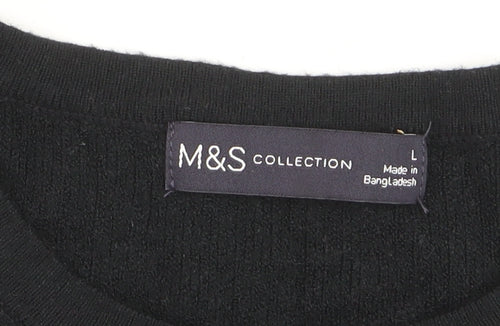 Marks and Spencer Women's Black Beaded Crew Neck Jumper Size L