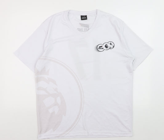 Carling Men's White V-Neck Short Sleeve Polyester Sports T-Shirt Size L