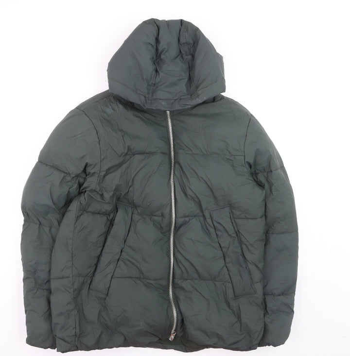 Primark Women’s Green Puffer Jacket Hooded Medium Thermal Wind Resistant