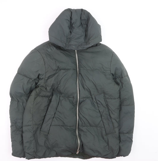 Primark Women’s Green Puffer Jacket Hooded Medium Thermal Wind Resistant