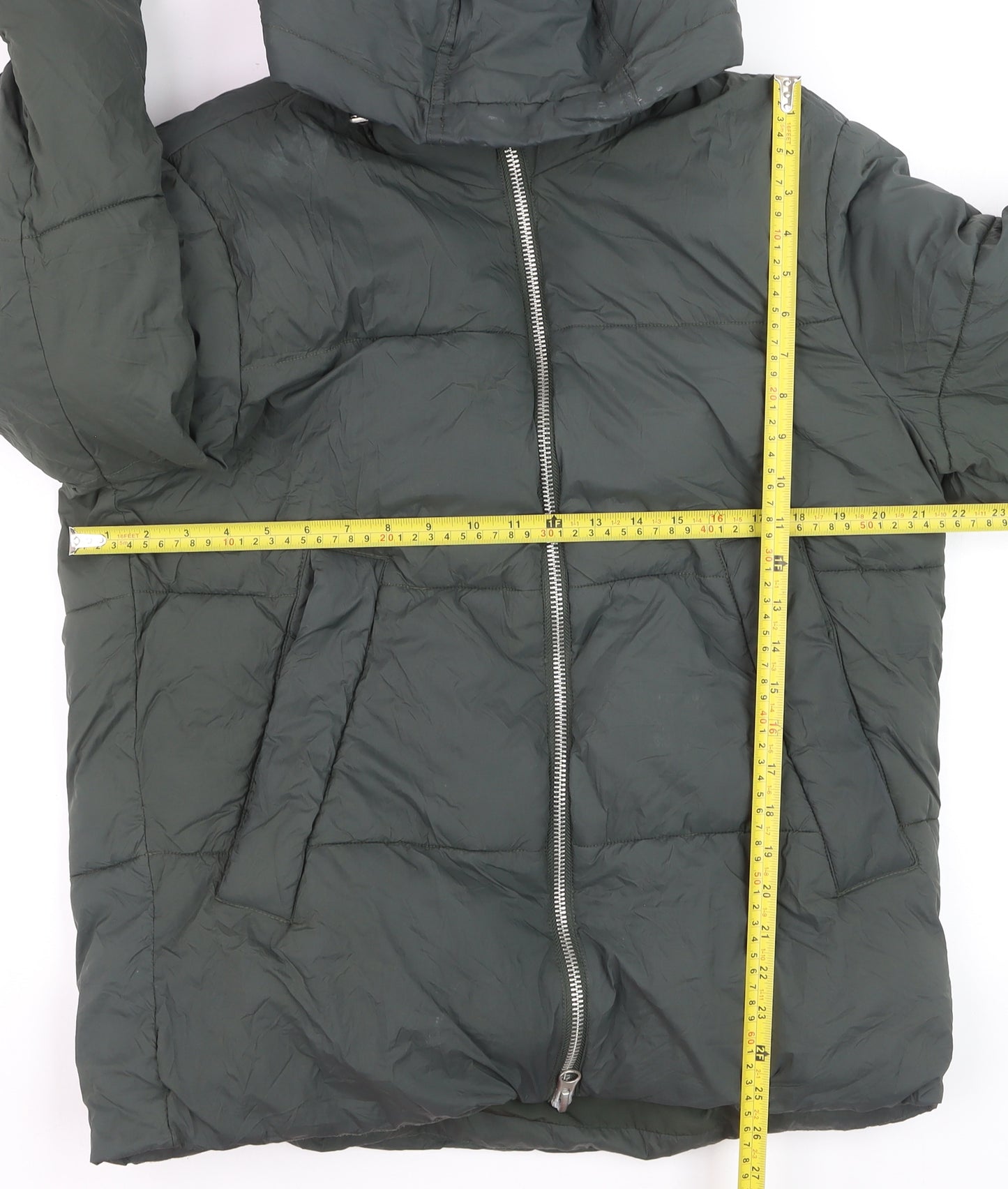 Primark Women’s Green Puffer Jacket Hooded Medium Thermal Wind Resistant
