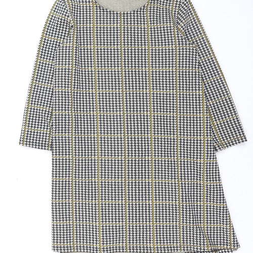 Stradivarius Women's Multicoloured Houndstooth Shift Dress Size 14