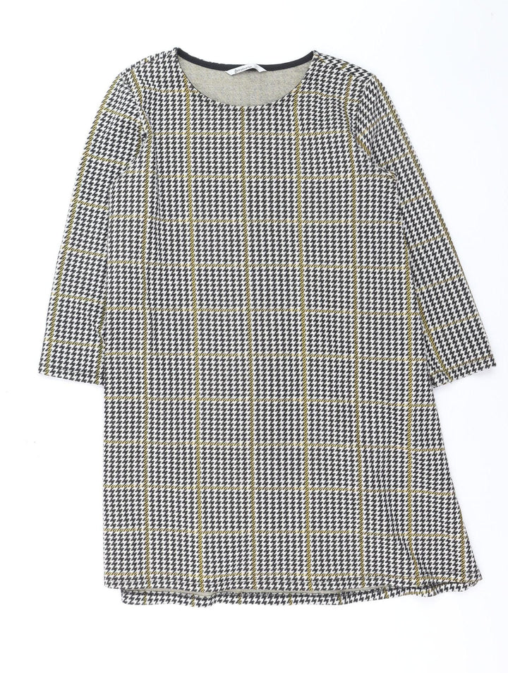 Stradivarius Women's Multicoloured Houndstooth Shift Dress Size 14