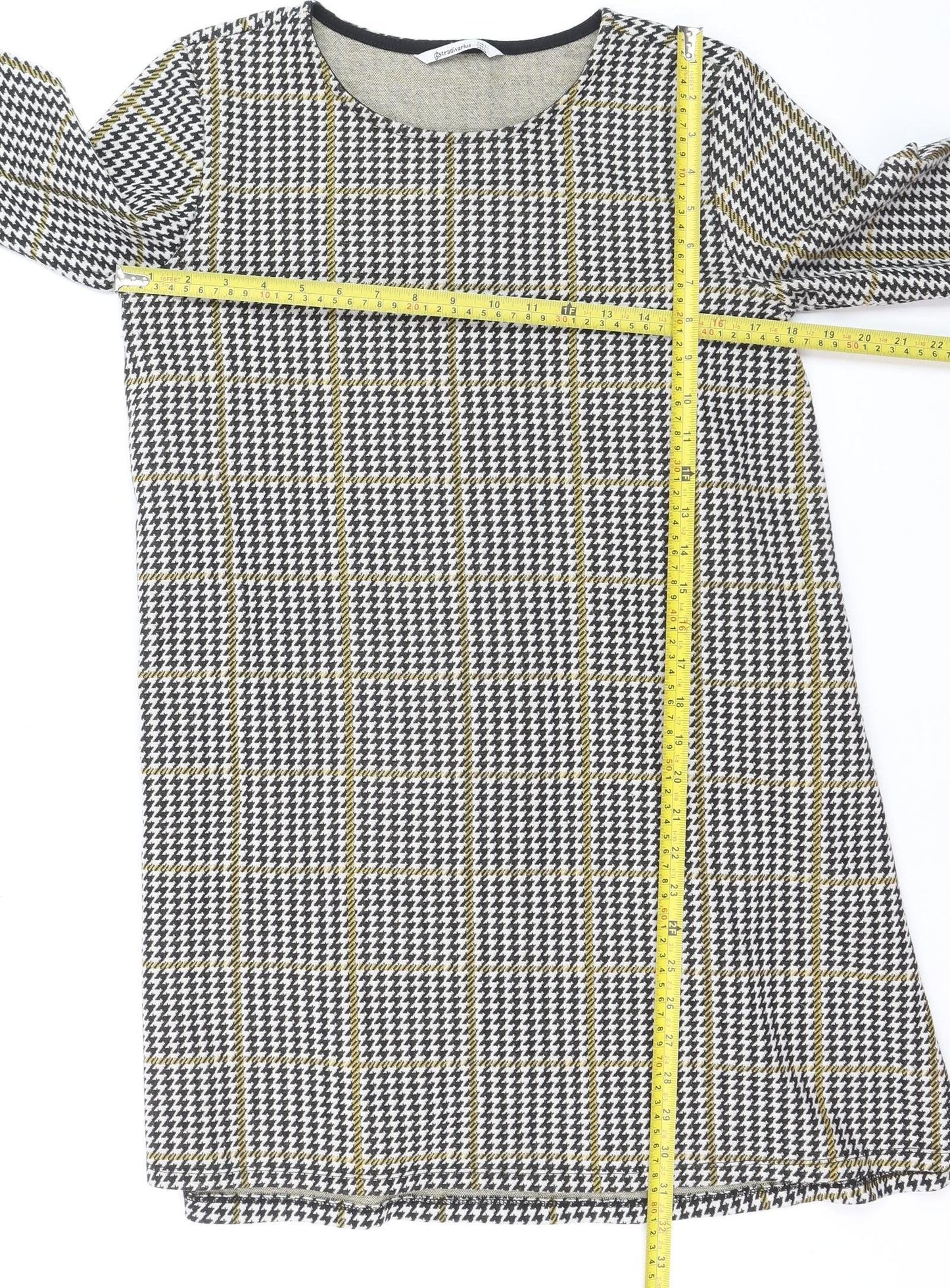 Stradivarius Women's Multicoloured Houndstooth Shift Dress Size 14