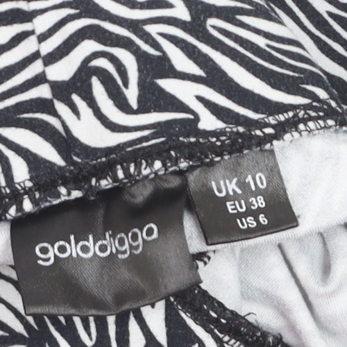 Golddigga Womens Black Zebra Print Ankle Leggings Size 10