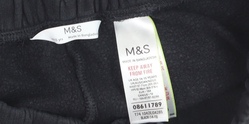 Marks and Spencer Girls Black Jogger Trousers 14-15 Years Fleece Lined