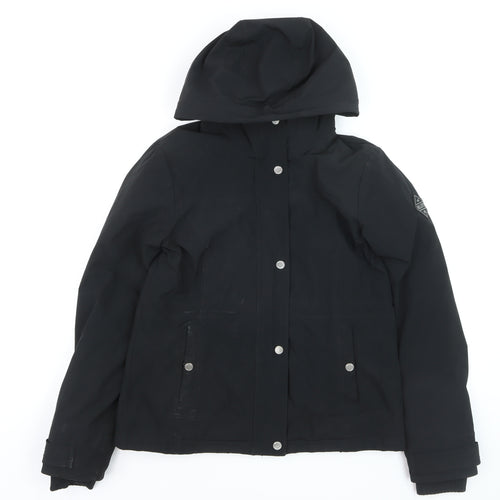 Hollister Women's Black Hooded Waterproof Parka Jacket S
