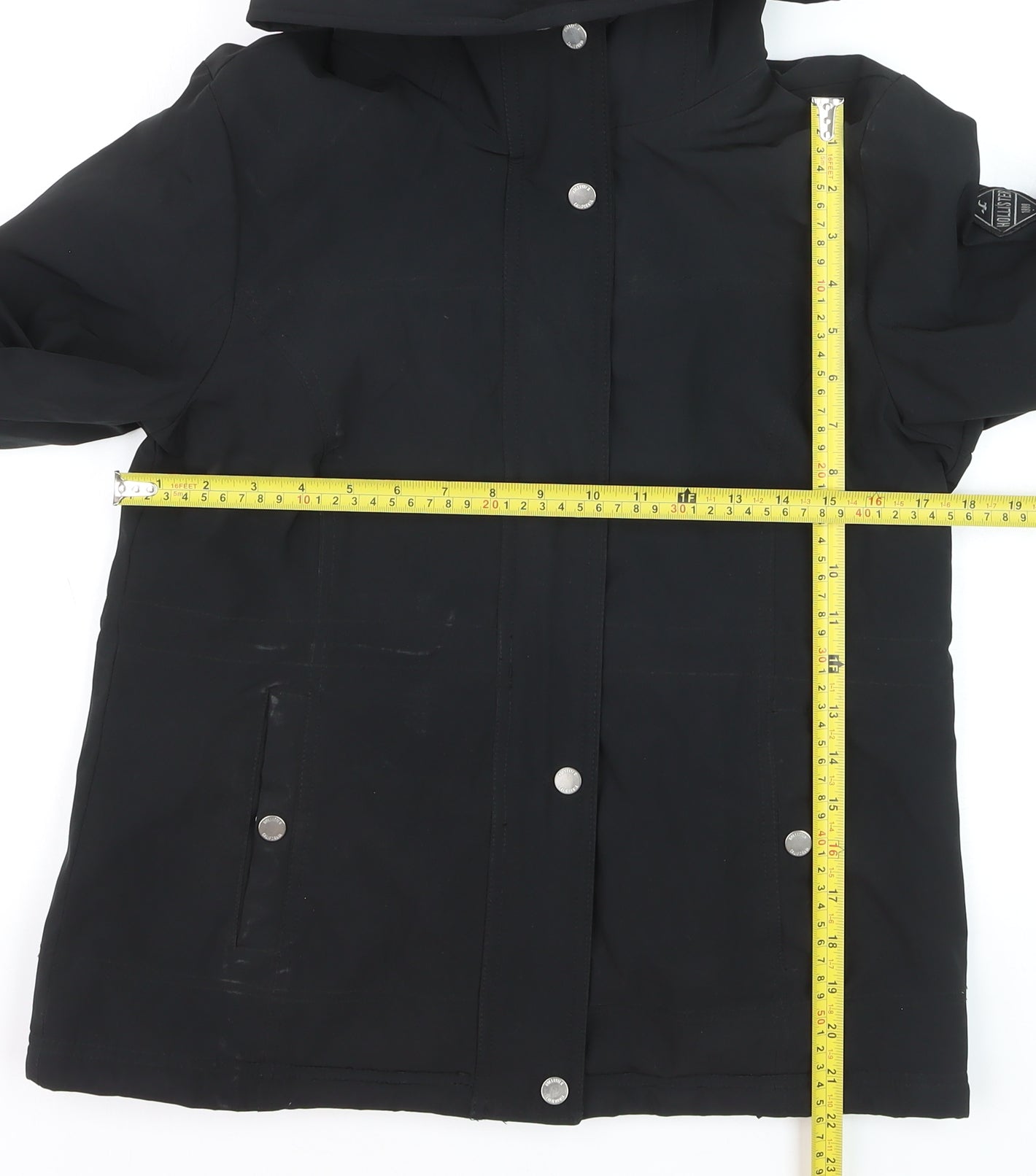 Hollister Women's Black Hooded Waterproof Parka Jacket S