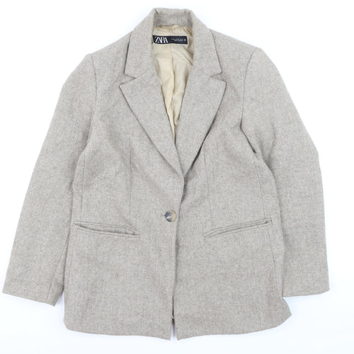 Zara Women Beige Wool Blend Single-Breasted Blazer XS