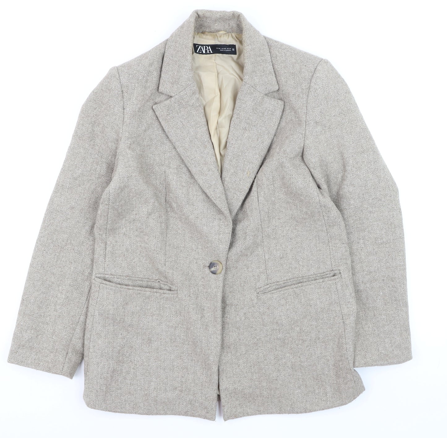 Zara Women Beige Wool Blend Single-Breasted Blazer XS