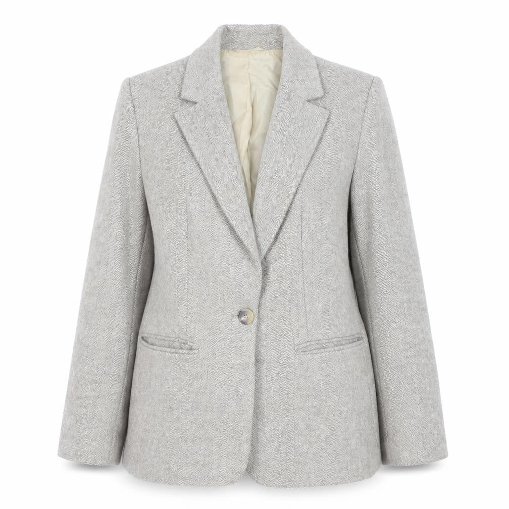Front view of Zara Women Beige Wool Blend Single-Breasted Blazer XS