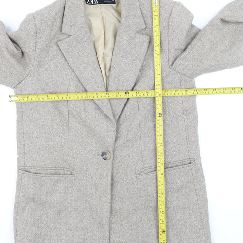 Zara Women Beige Wool Blend Single-Breasted Blazer XS