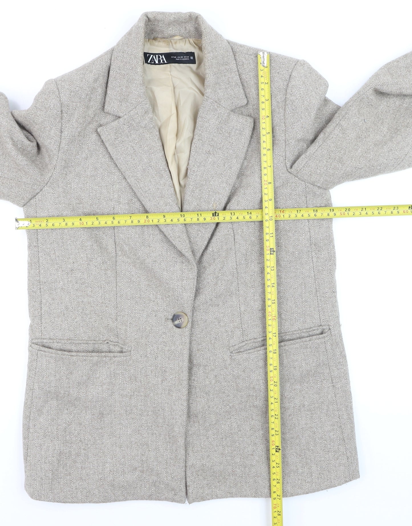 Zara Women Beige Wool Blend Single-Breasted Blazer XS