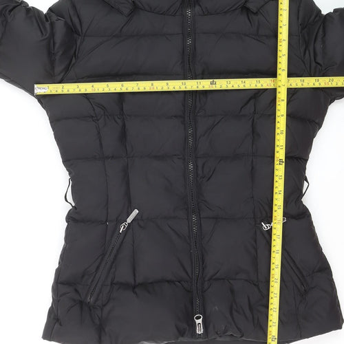 Benetton Women's Black Down Puffer Jacket Size 16 Hooded Mid-Length