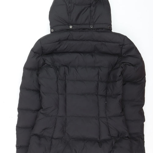 Benetton Women's Black Down Puffer Jacket Size 16 Hooded Mid-Length