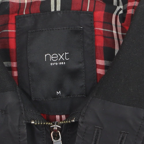 Next Men's Black Bomber Jacket M Cotton Nylon Lined Casual Style
