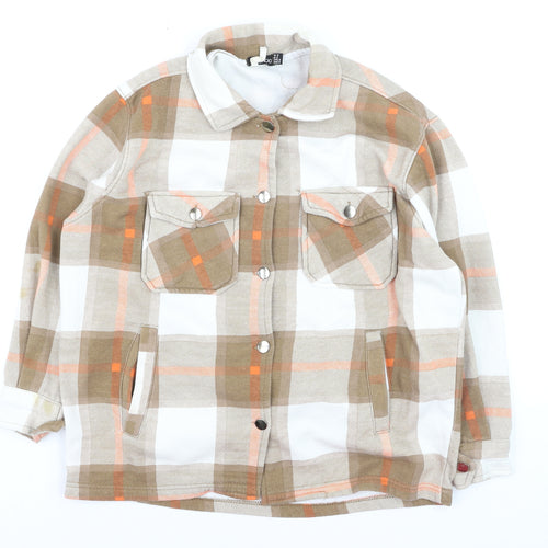 Boohoo Women's Beige Plaid Flannel Button-Up Shirt Size S