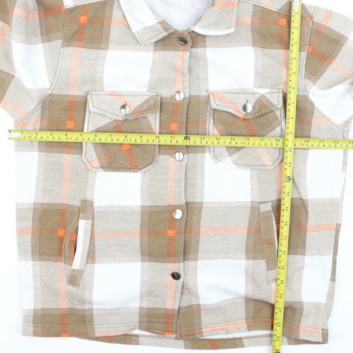 Boohoo Women's Beige Plaid Flannel Button-Up Shirt Size S