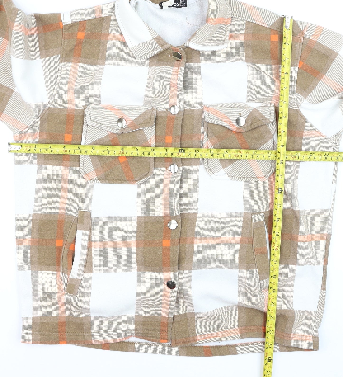 Boohoo Women's Beige Plaid Flannel Button-Up Shirt Size S