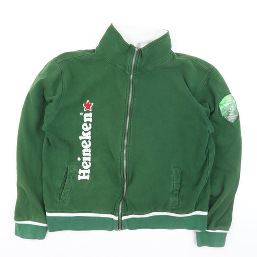 Heineken Mens Green XL Bomber Jacket Full Zip Cotton Logo