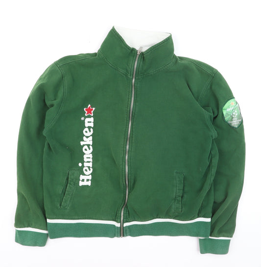 Heineken Mens Green XL Bomber Jacket Full Zip Cotton Logo
