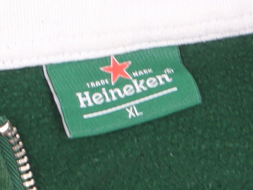 Heineken Mens Green XL Bomber Jacket Full Zip Cotton Logo