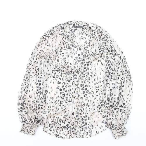 Dunnes Women’s Multicoloured Animal Print V-Neck Long Sleeve Blouse Size 12