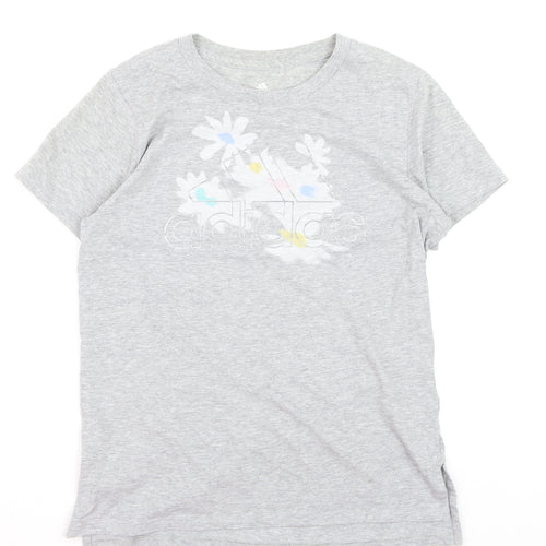 Adidas Girls Grey Graphic Logo T-Shirt Age 18 Years Regular Fit Cotton Blend