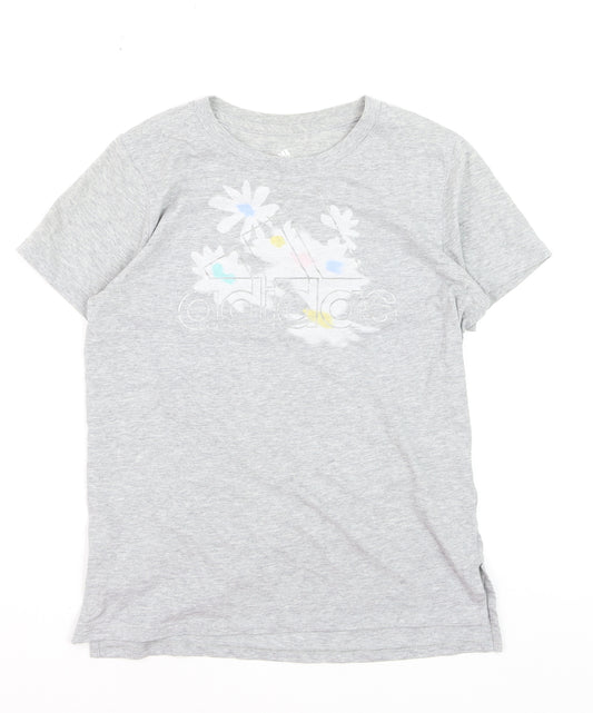 Adidas Girls Grey Graphic Logo T-Shirt Age 18 Years Regular Fit Cotton Blend